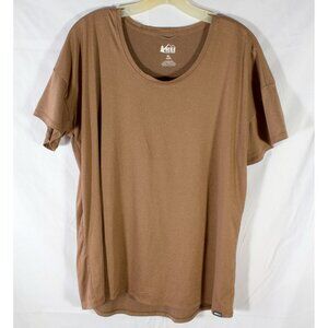 REI Co-op Womens Tan Knit Short Sleeve T-Shirt Top Outdoor Hiking Size XL
